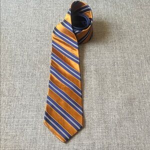 Tommy Hilfiger men's tie silk blue gold white striped necktie